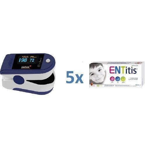 Set de pulsoximetru PULOX PO-200A cu alarmă + 5 x pastiluțe de căpșuni ENTitis, 30 pastiluțe