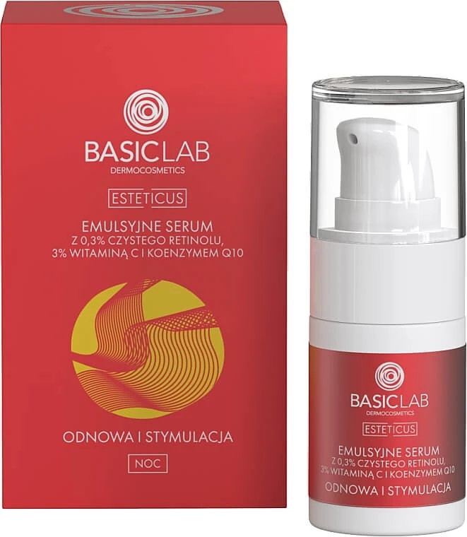 BasicLab Esteticus, Ser de emulsie cu retinol pur 1% pentru noapte, reînnoire și stimulare, 30 ml