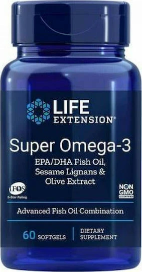 Life Extension Super Omega-3 Fruit Extract Ulei de pește EPA/DHA cu lignani de susan și extract de fructe de măsline 60 softgels Unflavoured