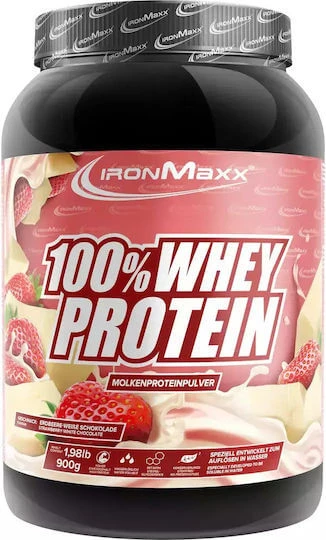 IronMaxx 100% Whey Protein Proteină Din Zer cu Aromă White Chocolate-Strawberry 900gr