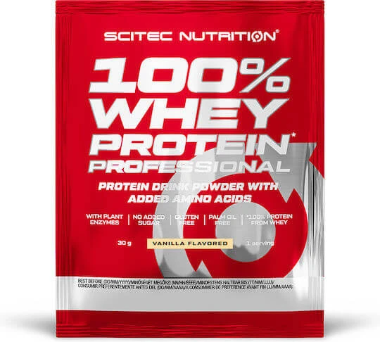 Scitec Nutrition 100% Whey Professional Proteină Din Zer Fără gluten cu Aromă Vanilie 30gr