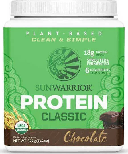 Sunwarrior Classic Proteină din orez brun Organic Proteină Din Orez Fără Gluten & Lactoză cu Aromă Ciocolata 375gr