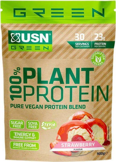 USN 100% Plant Protein Fără Gluten & Lactoză cu Aromă Căpșuni 900gr
