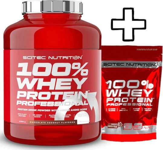 Pachet Personalizat Scitec Nutrition 100% Whey Protein Professional 2350g Ciocolată Albă & Scitec Nutrition 100% Whey Protein Professional 500g Ciocolată cu Alune
