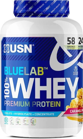 USN BlueLab 100% Whey Premium Proteină Din Zer cu Aromă Caramel Popcorn 908gr