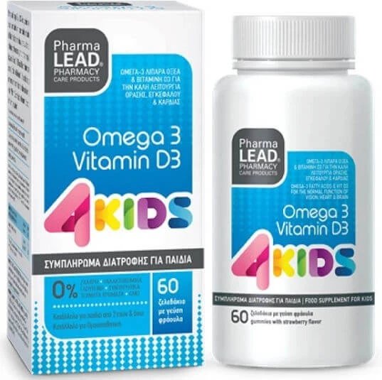 Pharmalead 4 Kids Omega 3 & Vitamin D3 Potrivit pentru copii Acizi grași și Vitamina D3 Căpșună