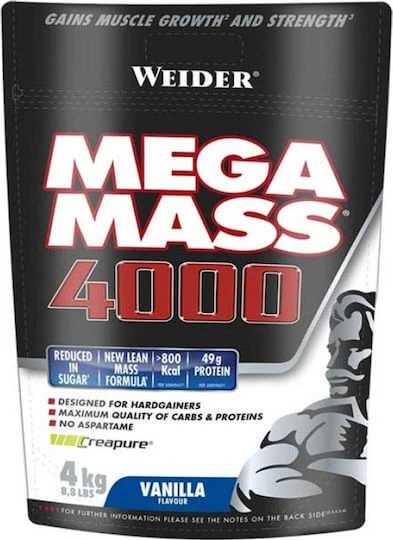 Weider Mega Mass 4000 cu Creatină & Aromă Vanilie 4kg