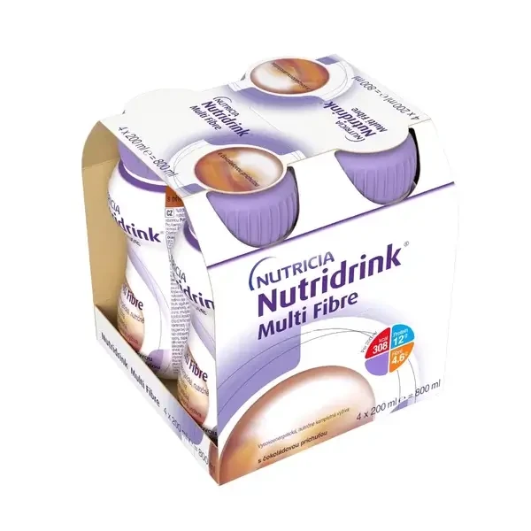Nutridrink Multi Fibre aromă de ciocolată 4×200 ml, băutură pentru uz medical