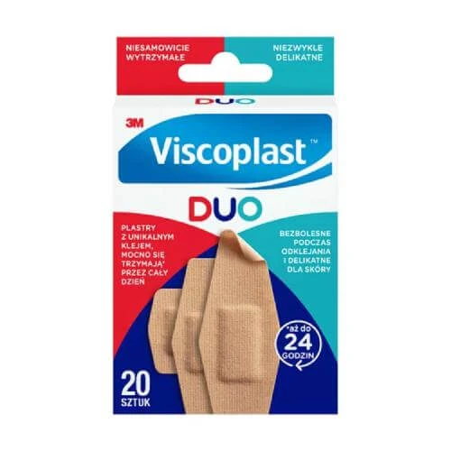 Pansamente VISCOPLAST Duo cu adeziv puternic, delicat pe piele, 20 buc.
