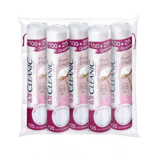 Cleanic Pure Effect Tampoane cosmetice, rotunde, 100+25pcs x 5 pachete