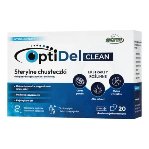 Șervețele sterile OptiDel Clean pentru igiena marginilor pleoapelor și a zonei ochilor, 20 buc