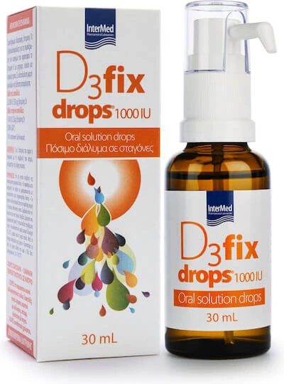 InterMed D3 Fix Drops Vitamina pentru Întărirea Sistemului Imunitar & Sănătatea Oaselor 1000iu 30ml