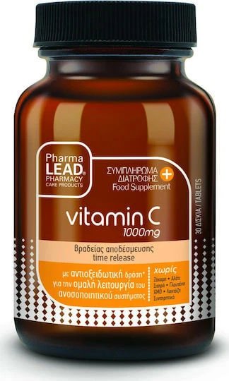 Pharmalead Vitamin C Time Release Vitamina pentru Întărirea Sistemului Imunitar, Pielea & Acțiune Antioxidantă 1000mg 30 Tablete
