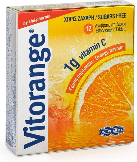 UNI-PHARMA Vitorange Vitamina pentru Întărirea Sistemului Imunitar, Pielea & Acțiune Antioxidantă 1000mg Portocaliu 12 file de ef