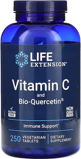 Life Extension Vitamin C & Bio-Quercetin Phytosome Vitamina pentru Întărirea Sistemului Imunitar, Pielea & Acțiune Antioxidantă 1000mg 250 Tablete