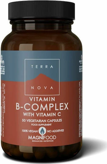 TerraNova B-Complex with Vitamin C Vitamina pentru Energie, Întărirea Sistemului Imunitar & Sistemul Nervos 540mg 50 capsule veget