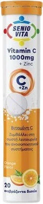 Senio Vita Vitamin C & Zinc Vitamina pentru Întărirea Sistemului Imunitar, Pielea & Acțiune Antioxidantă 1000mg Portocaliu 20 file de ef