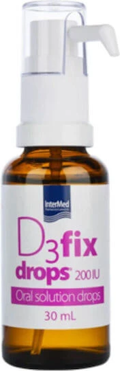 InterMed D3 Fix Drops Vitamina pentru Întărirea Sistemului Imunitar & Sănătatea Oaselor 200iu 30ml