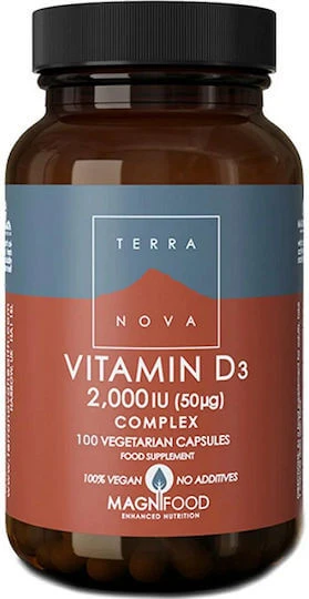 TerraNova Vitamin D3 Complex Vitamina pentru Întărirea Sistemului Imunitar & Sănătatea Oaselor 2000iu 100 capsule veget