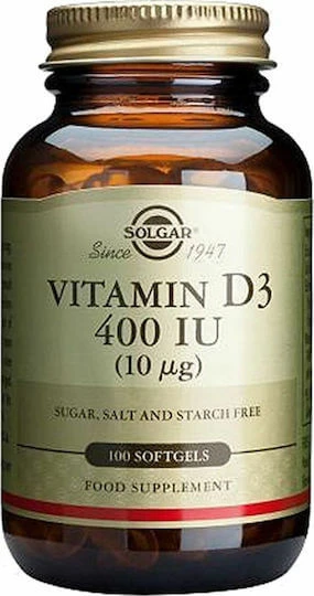 Solgar Vitamin D3 (Cholecalciferol) Vitamina pentru Întărirea Sistemului Imunitar & Sănătatea Oaselor 400iu 100 softgels