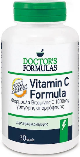 Doctor's Formulas Vitamin C Fast Action 1000mg Vitamina pentru Întărirea Sistemului Imunitar, Pielea & Acțiune Antioxidantă 1000mg 30 Tablete