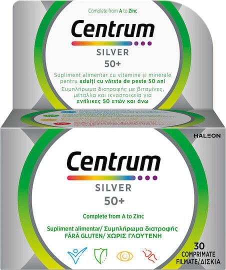 Centrum Silver 50+ Multivitamină pentru Energie, Întărirea Sistemului Imunitar & Sistemul Nervos 30 Tablete