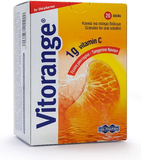 UNI-PHARMA Vitorange Vitamina pentru Întărirea Sistemului Imunitar, Pielea & Acțiune Antioxidantă 1000mg Mandarin 20 pliculețe