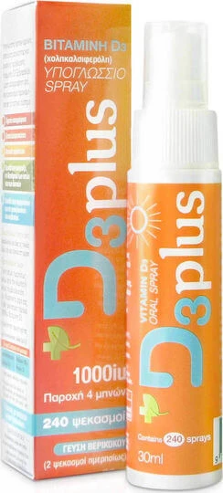 Bioplus D3plus Vitamina Spray pentru Întărirea Sistemului Imunitar & Sănătatea Oaselor 1000iu Caiză 30ml