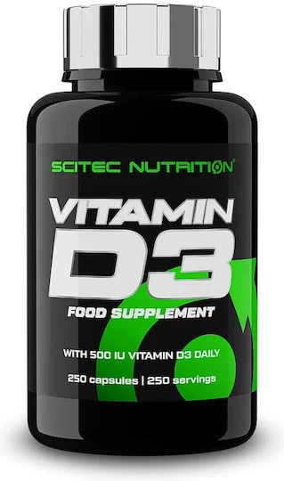 Scitec Nutrition Vitamin D 3 Vitamina pentru Întărirea Sistemului Imunitar & Sănătatea Oaselor 500iu 250 capace
