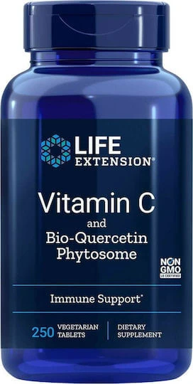 Life Extension Vitamin C & Bio-Quercetin Phytosome Vitamina pentru Întărirea Sistemului Imunitar, Pielea & Acțiune Antioxidantă 1000mg 250 capsule veget