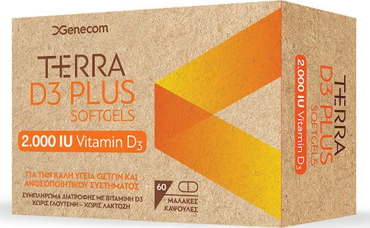 Genecom Terra D3 Plus Vitamina pentru Întărirea Sistemului Imunitar & Sănătatea Oaselor 2000iu 60 Tablete