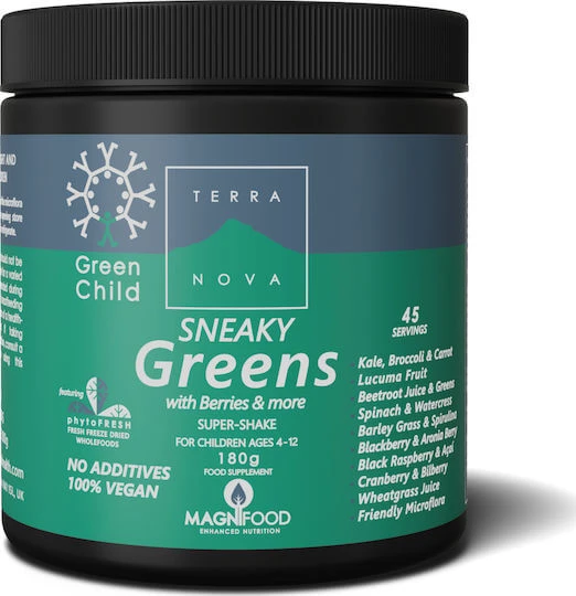 TerraNova Child Sneaky Greens Super Shake Multivitamină pentru Energie, Întărirea Sistemului Imunitar & Acțiune Antioxidantă 180gr
