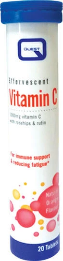 Quest Vitamin C 1000mg with Rosehips & Rutin Vitamina pentru Întărirea Sistemului Imunitar, Pielea & Acțiune Antioxidantă 1000mg Portocaliu 20 x 1 comprimate efervescente