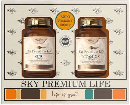 Sky Premium Life Zinc 25mg & Vitamin C 500mg 60 Comprimate & 60 Comprimate