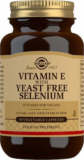 Solgar Vitamin E with Yeast Free Selenium Vitamina pentru Pielea & Acțiune Antioxidantă 250iu 168mg 50 capsule veget