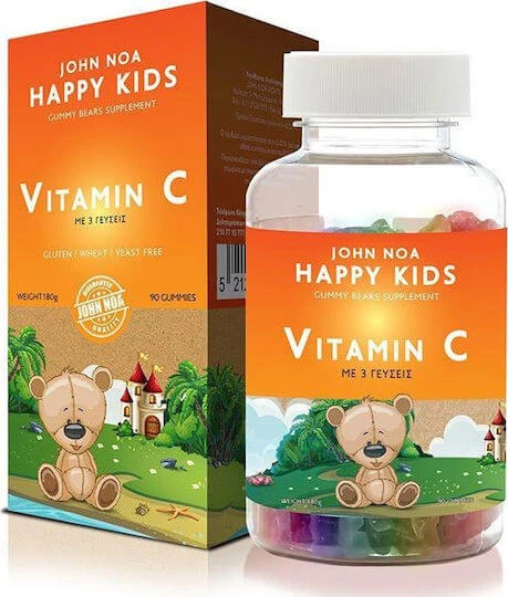 John Noa Happy Kids Vitamin C Vitamina pentru Întărirea Sistemului Imunitar, Pielea & Acțiune Antioxidantă Portocaliu 90 bomboane de jeleu