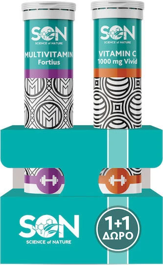 Science of Nature Vitamin C 1000mg Vivid & Multivitamin Fortius 20 + 20 Multivitamină pentru Energie & Întărirea Sistemului Imunitar 1000mg Portocaliu 2 x 20 comprimate efervescente