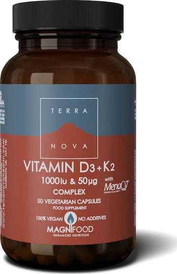 TerraNova D3 + K2 1000iu & 50ug Vitamina pentru Întărirea Sistemului Imunitar & Sănătatea Oaselor 1000iu 50 capsule veget
