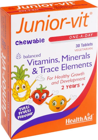 Health Aid Junior-Vit Multivitamină pentru Energie, Părul & Pielea Tutti Frutti 30 tablete masticabile
