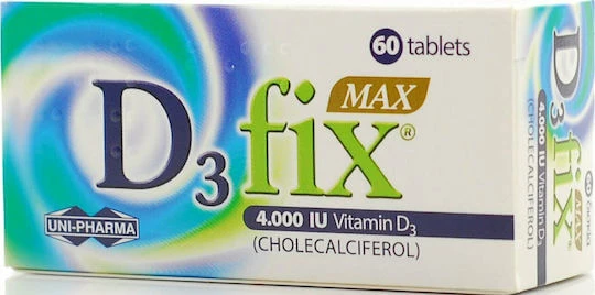UNI-PHARMA D3 Fix Max Vitamina pentru Întărirea Sistemului Imunitar & Sănătatea Oaselor 4000iu 60 x 1 tablete