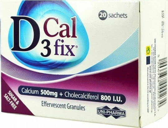 UNI-PHARMA D3 Fix Calcium Vitamina pentru Întărirea Sistemului Imunitar & Sănătatea Oaselor 500mg 20 pliculețe