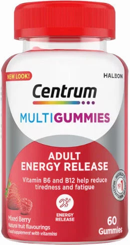 Centrum MultiGummies Adult Energy Release Multivitamină pentru Energie, Sistemul Nervos & Sănătatea Oaselor 60 bomboane de jeleu