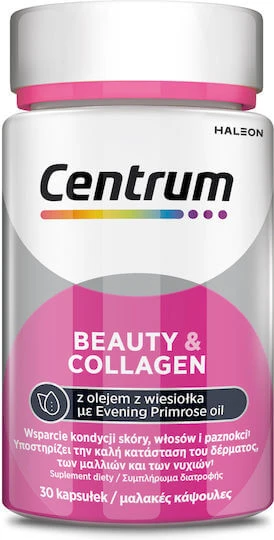 Centrum Beauty & Collagen Multivitamină cu Ulei de Luminița Nopții & Colagen pentru Părul, Pielea & Unghiile 30 softgels