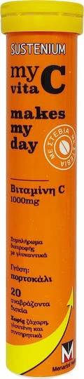 Menarini Sustenium My Vita C Makes My Day Vitamina pentru Întărirea Sistemului Imunitar, Pielea & Acțiune Antioxidantă 1000mg Portocaliu 20 file de ef