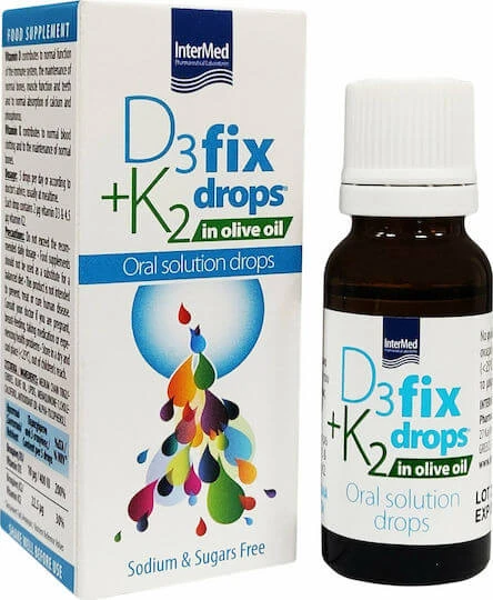 InterMed D3 + K2 Fix Drops In Olive Oil Vitamina pentru Întărirea Sistemului Imunitar & Sănătatea Oaselor 12ml