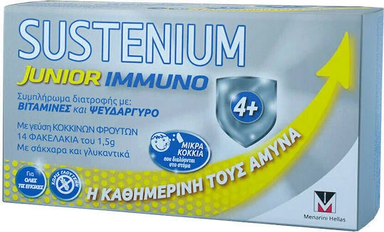 Menarini Sustenium Immuno Junior Multivitamină pentru toate anotimpurile pentru Întărirea Sistemului Imunitar Fructe roșii 14 pliculețe