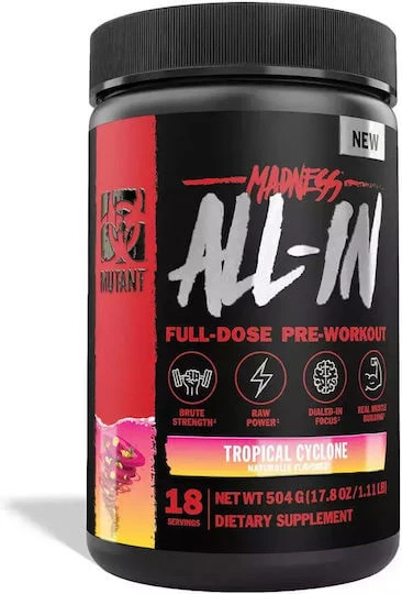 Mutant Madness All-In Full Dose Pre Workout Supliment Pre Workout 504gr Ciclon Tropical