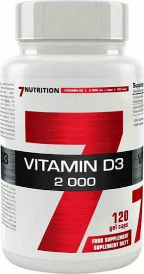 7Nutrition Vitamin D3 Vitamina pentru Întărirea Sistemului Imunitar & Sănătatea Oaselor 2000iu 120 capace