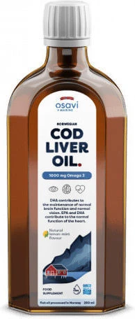 Osavi Cod Liver Oil Liquid Ulei de ficat de cod 1000mg 250ml Lămâie Menta