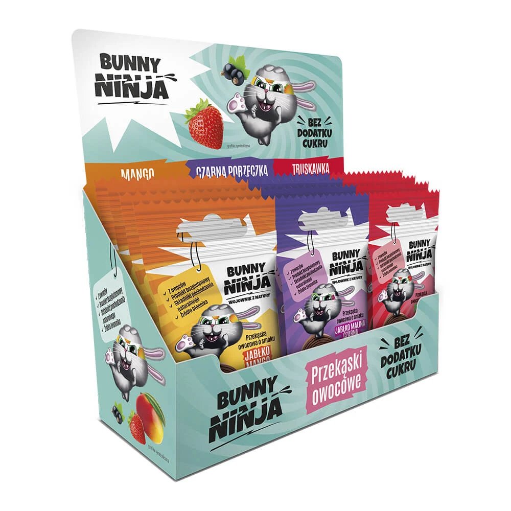 Bunny Ninja Rolls Mix, gustare cu fructe, arome mixte, 15 g x 18 bucăți